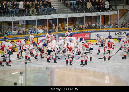 LINZ, AUTRICHE -8 DÉCEMBRE : équipe du HC TIWAG Innsbruck Die haie lors du match de la Ligue de hockey SUR GLACE Win2day entre Steinbach Black Wings Linz contre HC TIWAG Innsbruck Die haie à Linz AG Arena le 8 décembre 2024 à Linz, Autriche.241208 SEPA 20 005 - 20241208 PD6311 Banque D'Images