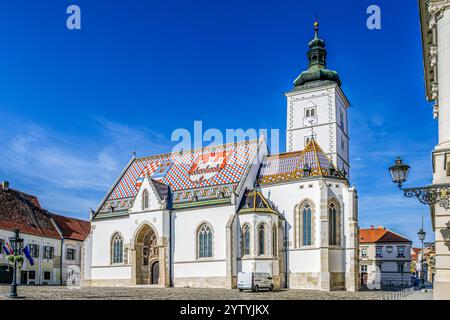 L'église romane Saint Marc. Photo prise le 20 octobre 2024 à Zagreb, Croatie. Banque D'Images