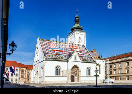 L'église romane Saint Marc. Photo prise le 20 octobre 2024 à Zagreb, Croatie. Banque D'Images