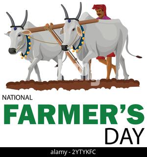 Bonne Journée des agriculteurs. Affiche Farmers Day, agriculteur indien travaillant dans le domaine de l'agriculture, Illustration de Vecteur