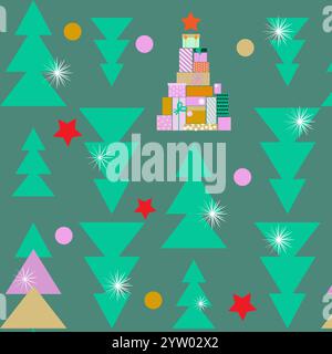 Sapin de Noël motif sapin de Noël et sapin de Noël dans le coffret cadeau et sapin de Noël dans les coffrets cadeaux Illustration de Vecteur