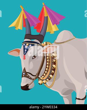 OX est décoré avec divers trucs pour les festivals en Inde Illustration de Vecteur