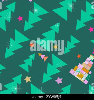 Sapin de Noël motif sapin de Noël et sapin de Noël dans le coffret cadeau et sapin de Noël dans les coffrets cadeaux Illustration de Vecteur