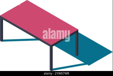 Illustration isométrique minimaliste avec une table rose avec des pieds gris foncé projetant une ombre distincte sur un sol bleu, créant un visuel simple mais élégant Illustration de Vecteur