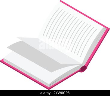 Livre ouvert avec une couverture rose repose à plat, révélant des pages vierges lignées pour l'écriture, symbolisant le début d'un nouveau chapitre, histoire ou projet créatif en attente de déploiement Illustration de Vecteur