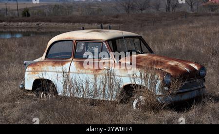 1959 Lloyd Alexander TS rouillé, abandonné et en décomposition dans le Texas Hill Country, le 24 janvier 2018. Banque D'Images