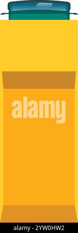 Grande benne à ordures industrielle jaune avec un dessus vert, vue directement de dessus, présentant son design simple mais fonctionnel pour l'élimination des déchets Illustration de Vecteur