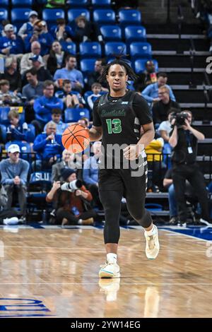 St Louis, États-Unis. 08 décembre 2024. 08 DÉCEMBRE 2024 : Jalen Forrest (13 ans), garde des Cougars de Chicago State, fait descendre la balle dans un match de saison régulière où les Cougars de Chicago ont visité les Billikens de Saint Louis. Tenue à la Chaifetz Arena à formé Louis, MO le dimanche 08 décembre 2024 Richard Ulreich/CSM crédit : CAL Sport Media/Alamy Live News Banque D'Images