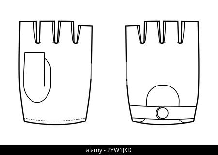 Gants sans doigts mitaine courte longueur accessoire main mode vêtements illustration technique vêtement. Vue arrière de paume avant de vecteur pour hommes, femmes, modèle plat de modèle unisexe CAD maquette contour d'esquisse Illustration de Vecteur