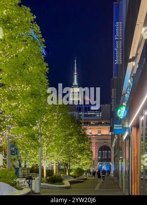 New York, New York - 4 novembre 2024 : Lower Manhattan architecture in New York City. Hudson Yards la nuit. Banque D'Images