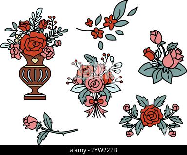Collection vectorielle bouquet floral isolée Illustration de Vecteur