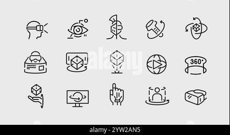Jeu d'icônes de réalité virtuelle Illustration de Vecteur
