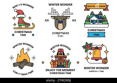 Ensemble d'illustrations de badges et d'étiquettes dans le concept de Noël Illustration de Vecteur