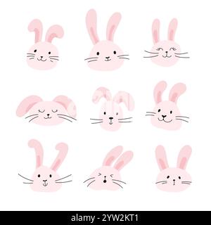 Collection vectorielle têtes de lapin mignon Illustration de Vecteur