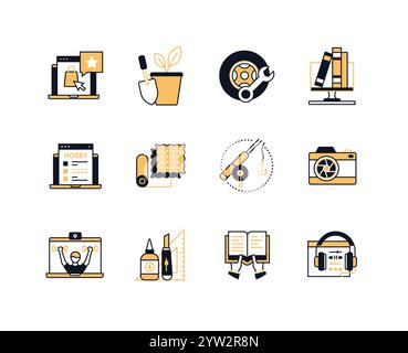 Vie quotidienne et passe-temps - ensemble d'icônes de style de conception de ligne Illustration de Vecteur