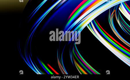 Des traînées de lumière abstraites colorées tourbillonnent sur un fond sombre. Banque D'Images