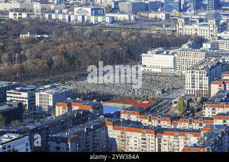 Vue aérienne, Chancellerie, Reichstag, Brandebourg, mémorial de l'Holocauste, Wilhelmstrasse, Tiergarten, Berlin Mitte, Berlin, Allemagne, Europe Banque D'Images