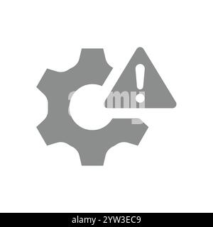 Engrenage et point d'exclamation, défaillance du système. Message d'erreur, problème et icône de vecteur d'incident. Illustration de Vecteur