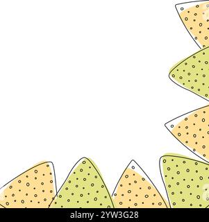 Contour les nachos mexicains maïs et épinards ne se remplissent pas le long du contour. Copier l'espace coin cadre idée. Cartes d'illustration vectorielle isolées, affiches, dépliants, étiquette de prix, bannière, étiquette ou promo web, posts Illustration de Vecteur