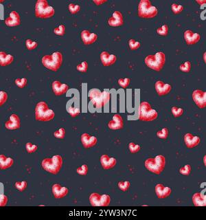 Saint Valentin. Motif aquarelle sans couture avec des coeurs roses. Conception pour emballage, emballage, scrapbooking, textiles. Anniversaire, fête des mères. Banque D'Images