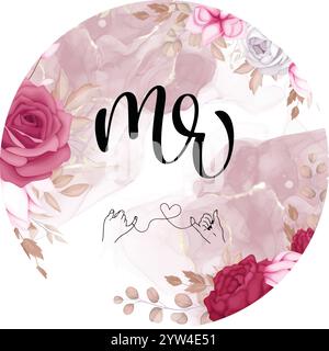 Police de motivation de modèle vectoriel de lettrage Mr & Mrs. Mr et Mrs cupcake topper, cake topper. Conception vectorielle de topper de gâteau de lettrage de mariage de M. et Mme. Illustration de Vecteur