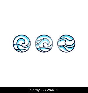 Illustration vectorielle du jeu d'icônes de ligne d'onde. Design du logo Ocean. Illustration de Vecteur