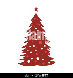 Arbre de Noël rouge vecteur pour le nouvel an. Clipart isolé avec étoile pour la conception de vacances dans un style plat Illustration de Vecteur