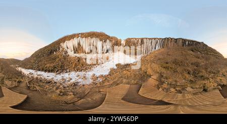 Vue panoramique à 360° de 360 photo équirectangulaire Magnusarfoss formations rocheuses et glaciaires Islande 2024