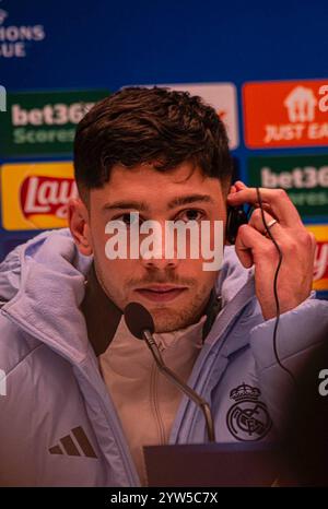 Bergame, Italie. 09th Dec, 2024. 9 décembre 2024, Bergame, Italie : Federico Valverde du Real Madrid lors d'une conférence de presse à la veille du match de football de l'UEFA Champions League entre Atalanta BC et Real Madrid CF au stade Bergamo à Bergame, Italie, 9 décembre 2024 crédit : CORDON PRESS/Alamy Live News Banque D'Images