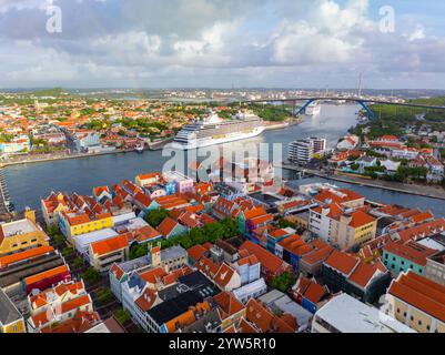 Vue aérienne du centre-ville historique de Willemstad, y compris la rue Handelskade à Punda dans la ville de Willemstad, Curaçao. Historique Willemstad est un monde de l'UNESCO Banque D'Images