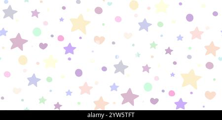 Confettis étoiles roses volantes isolés sur blanc. Belle stellaire aléatoire sans couture tombant dans le style de bande dessinée. Motif d'étoiles de couleur. Conception vectorielle pour fa Illustration de Vecteur