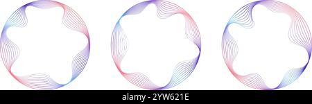 Cadre abstrait avec coins intérieurs ondulés. Bordure ronde faite de fines lignes colorées. Illustration de Vecteur