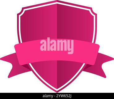Bouclier rose avec bordure blanche avec un ruban horizontal, transmettant des concepts de protection, de sécurité et de fiabilité, idéal pour les logos et la marque Illustration de Vecteur