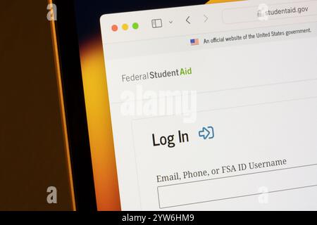 La page de connexion au compte StudentAid.gov se trouve sur le site Web de Federal Student Aid (FSA), un bureau du ministère de l'éducation des États-Unis, sur un ordinateur. Banque D'Images