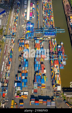 Vue aérienne, logport I (Eins) Rheinhausen, duisport avec terminal trimodal D3T Duisburg, terminal intermodal dit Duisburg et logistique automobile Banque D'Images