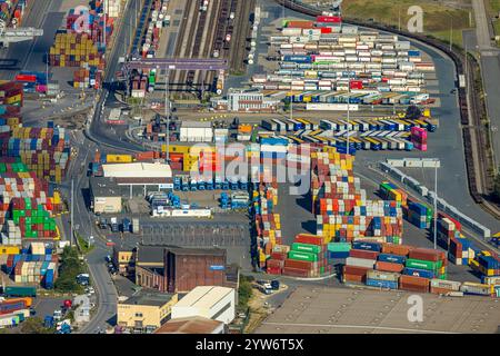 Vue aérienne, Port de Duisbourg, DUSS terminal Duisburg-Ruhrort, Ruhrort, Duisbourg, région de la Ruhr, Rhénanie du Nord-Westphalie, Allemagne Banque D'Images