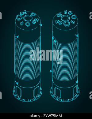 Illustrations vectorielles stylisées de modèles isométriques de réacteurs chimiques Illustration de Vecteur