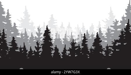 Vecteur de silhouette de forêt. Formes d'arbre sombres. Scène naturelle superposée. Paysage boisé. Illustration de Vecteur