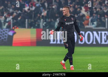 Turin, Italie. 07 décembre 2024. Lukasz Skorupski du Bologna FC See célèbre lors de la Serie A 2024/25 match de football entre le Juventus FC et le Bologna FC au stade Allianz. Score final : Juventus 2 : 2 Bologne (photo Fabrizio Carabelli/SOPA images/Sipa USA) crédit : Sipa USA/Alamy Live News Banque D'Images