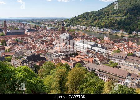 Vue aérienne de Heidelberg, l'une des plus belles villes d'Allemagne située sur les rives du fleuve Neckar. Banque D'Images