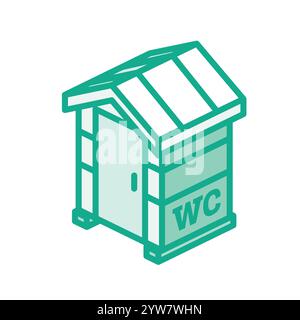 Icône de toilette chimique portable. Cabine de toilettes sèches isométriques. Illustration vectorielle. Objet isolé sur blanc. Style de contour. Illustration de Vecteur