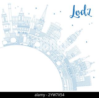 Aperçu Lodz Pologne City Skyline avec bâtiments bleus et espace de copie. Illustration vectorielle. Paysage urbain de Lodz avec des points de repère. Illustration de Vecteur