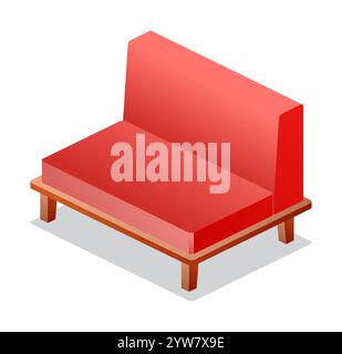 Chaise rouge douce et confortable isolée sur fond blanc. Illustration vectorielle. Illustration de Vecteur