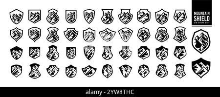 Ensemble de logo Mountain Shield abstrait Illustration de Vecteur