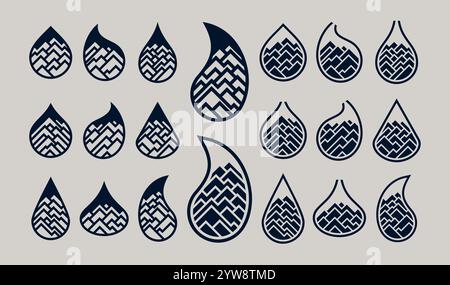 Ensemble de conception de logo de montagne de goutte d'eau à ligne plate Illustration de Vecteur