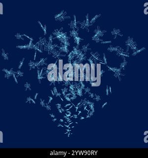 Flux de nombreux signes de monnaie Yen faits de lignes bleues. Illustration vectorielle Illustration de Vecteur