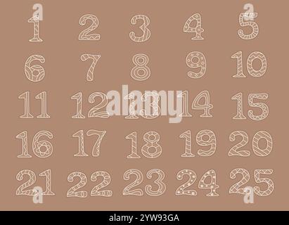 Formes de calendrier de l'AVENT de biscuits en pain d'épices de Noël. Boulangerie sucrée traditionnelle faite maison en hiver. Illustration vectorielle de dessin animé plat. Illustration de Vecteur