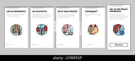 urologie prostatique urinaire rein onboarding icones set vector Illustration de Vecteur