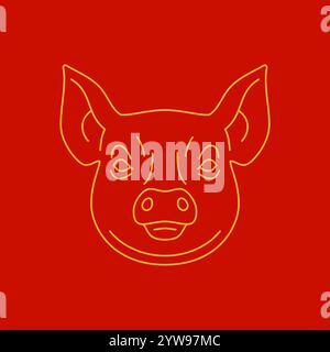 Tête de porc muselière chinoise nouvel an monochrome ligne d'or illustration vectorielle. Porc Portrait astrologie asiatique horoscope symbole de prospérité Orie Illustration de Vecteur