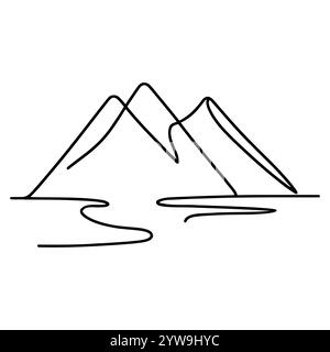 Montagnes linéaires, isolées sur fond blanc. Montagnes dessinées à la main noire. Illustration vectorielle Illustration de Vecteur